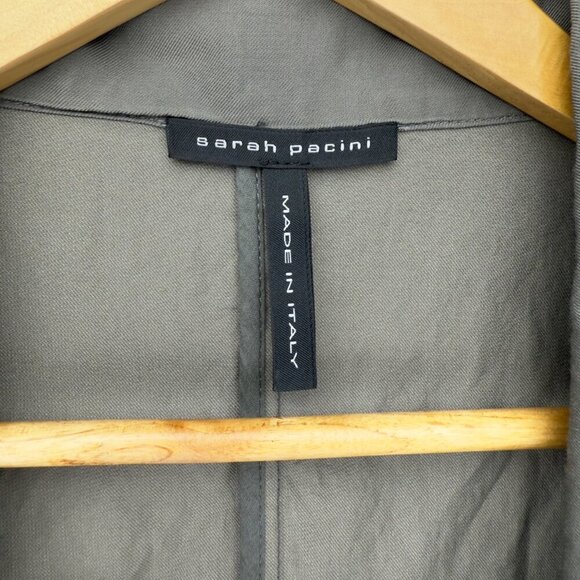 SARAH PACINI Button Down Pouch Pockets Eyelets Long Sleeves Green Coat 1 *FLAW* - Picture 7 of 9